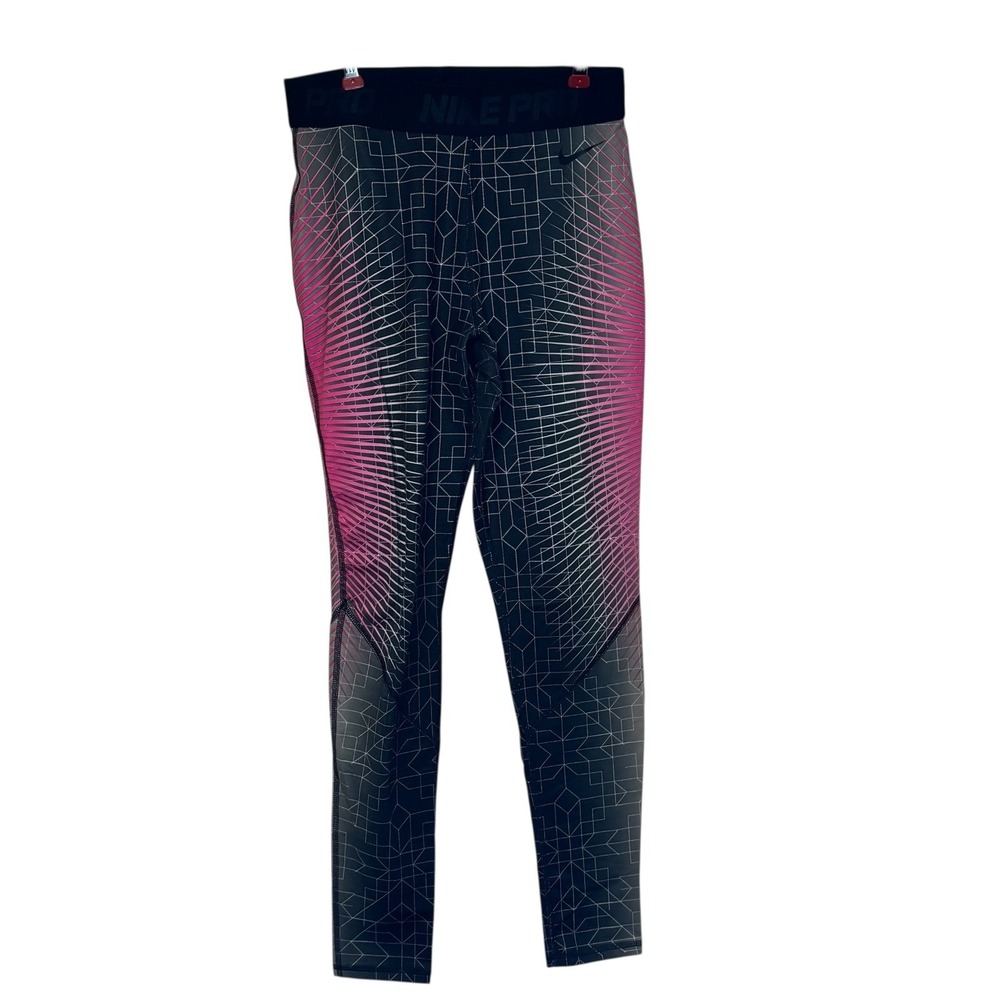 Nike Pro Women's Leggings Dri Fit Compression Graphic Workout Pink Black Medium